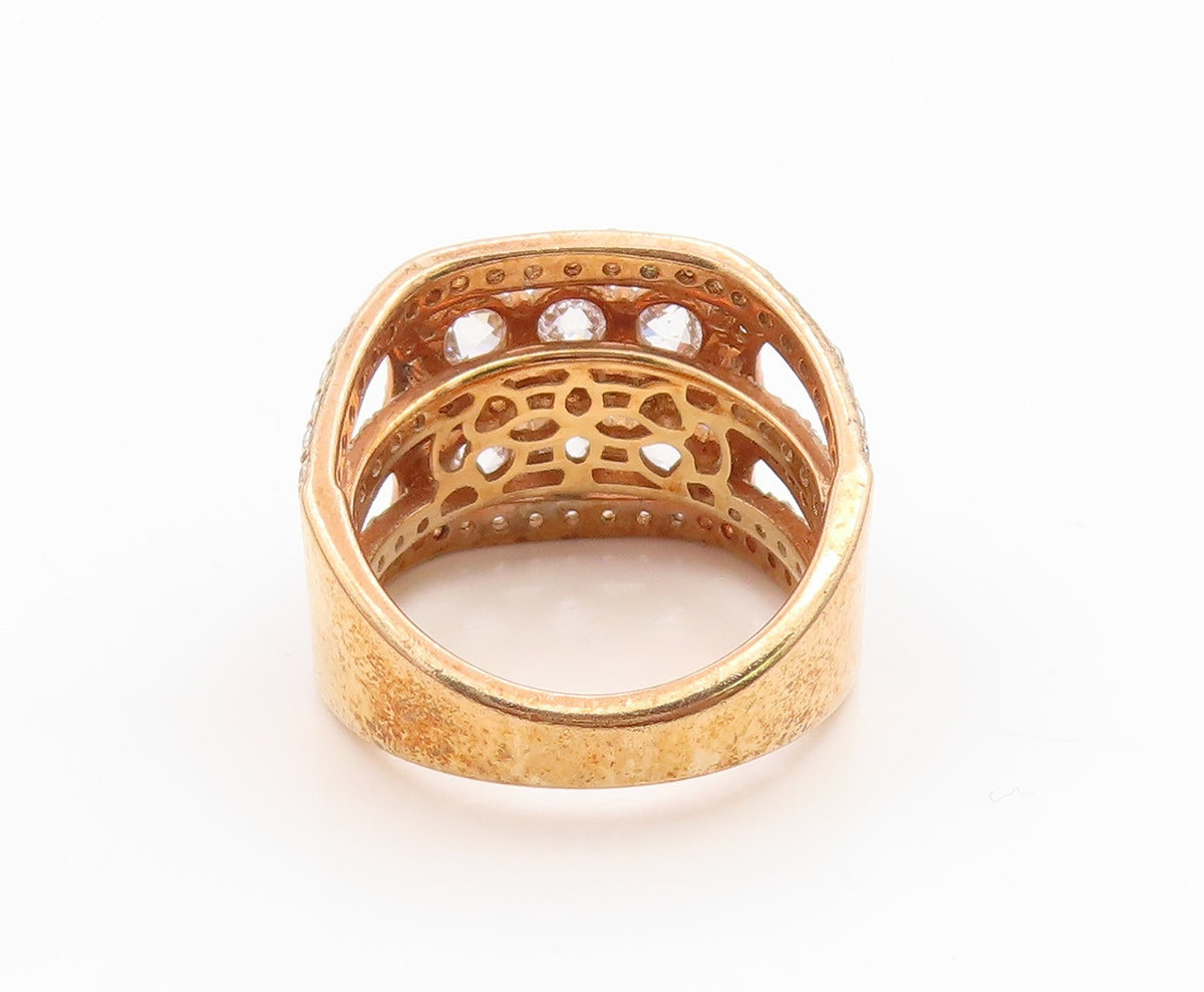 925 Sterling Silver Vintage Ring Gold Plated CZ Statement Band  Sz 7  RG36231