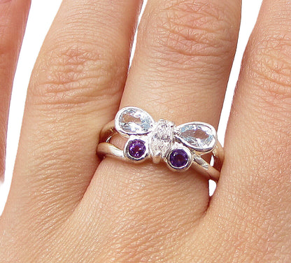 925 Sterling Silver Multi Colored Gemstones Butterfly Band Ring Sz 7 RG3513
