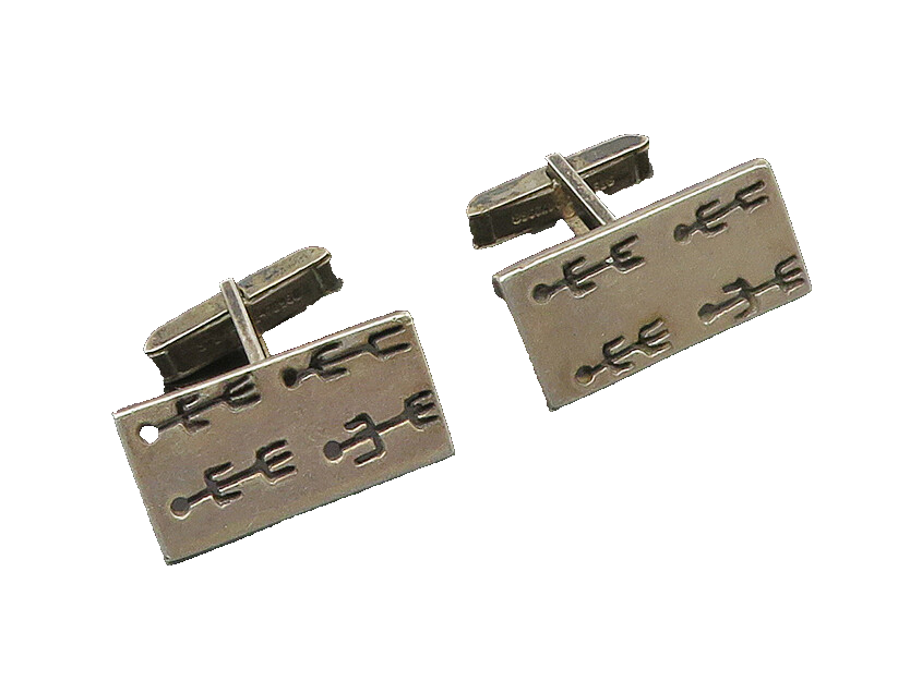 925 Sterling Silver  Vintage Cutout Figures Square Dark Tone Cufflinks  TR2489