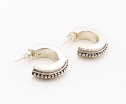 925 Sterling Silver Vintage Earrings Modernist Beaded Crescent Hoops  EG14389