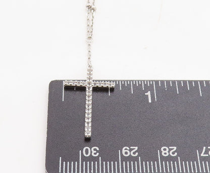 925 Sterling Silver  Shiny White Topaz Religious Cross Chain Necklace  NE2048