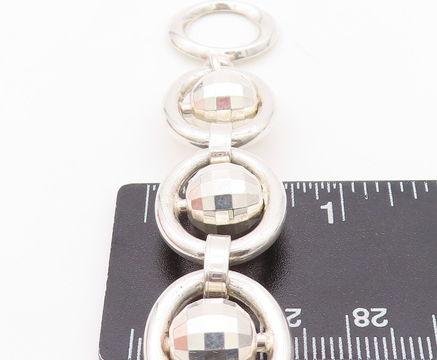 925 Sterling Silver Vintage Bracelet Brads Halo Rings Linked  BT10792