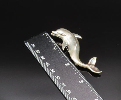 MEXICO 925 Silver  Vintage Carved Dolphin Sea Animal Brooch Pin  BP10035