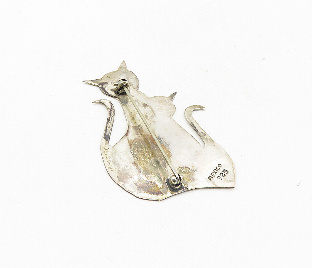 MEXICO 925 Sterling Silver  Vintage Mother Cat & Kitten Brooch Pin  BP3274