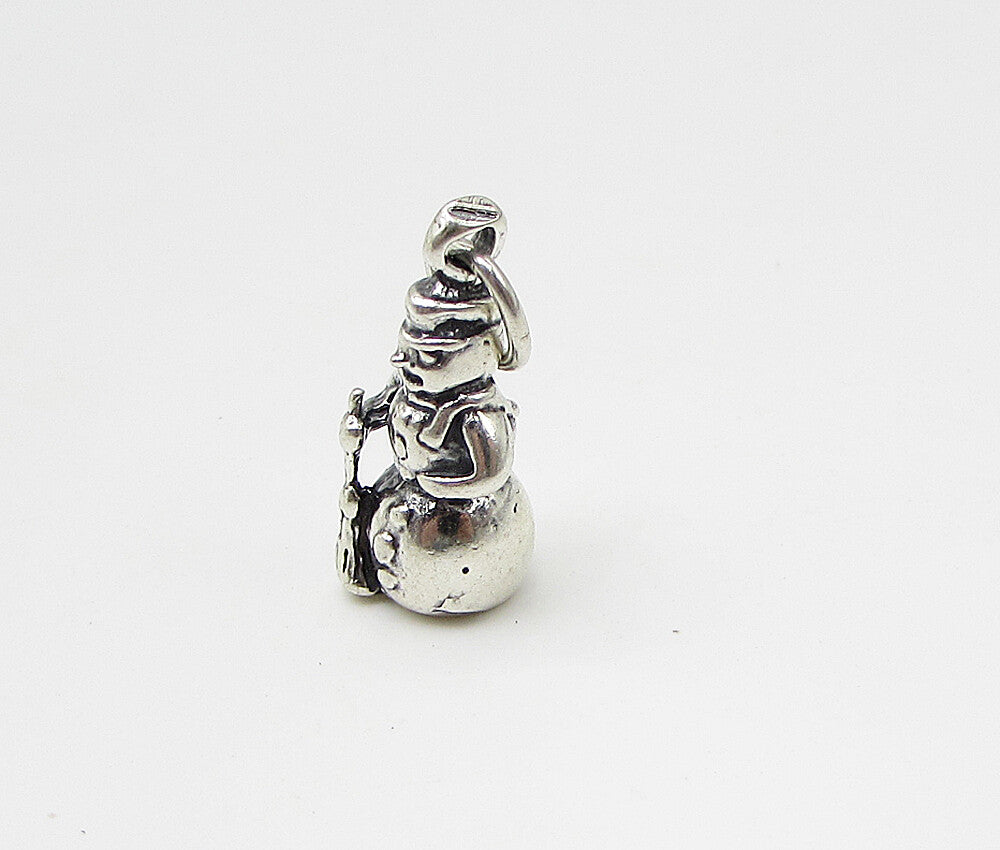 925 Sterling Silver  Vintage Snowman Charm Pendant  PT1879