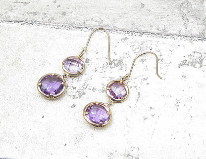 Gold Over 925 Sterling Silver Round Cut Faceted Amethyst Drop Earrings EG1192