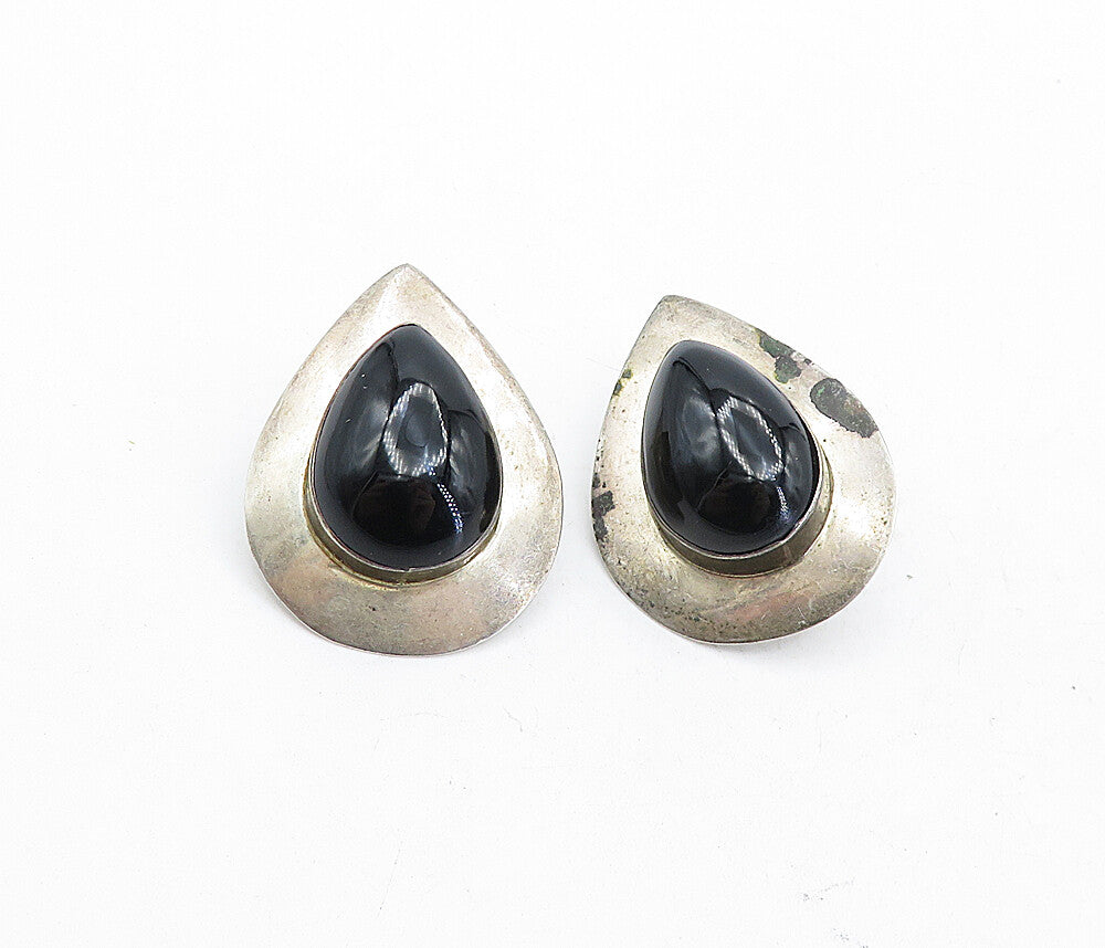 MEXICO 925 Sterling Silver  Vintage Black Onyx Tear Drop Earrings  EG2372