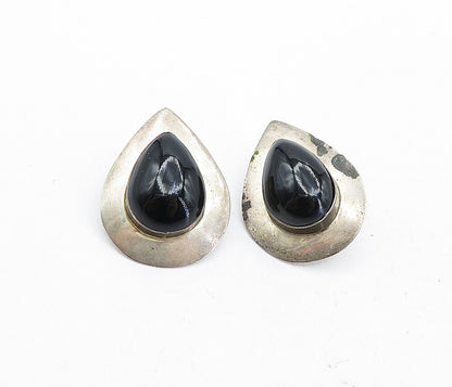 MEXICO 925 Sterling Silver  Vintage Black Onyx Tear Drop Earrings  EG2372