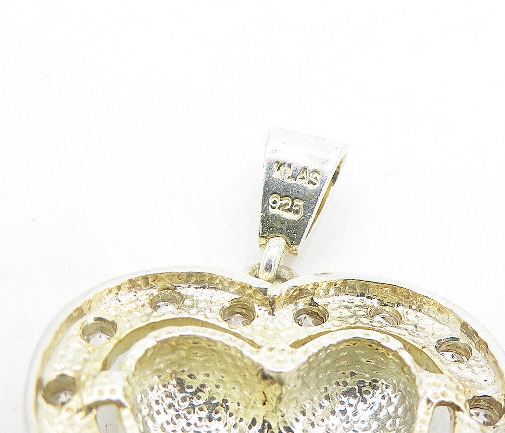 KLAS 925 Silver  Vintage Hematite & Cubic Zirconia Love Heart Pendant  PT4488