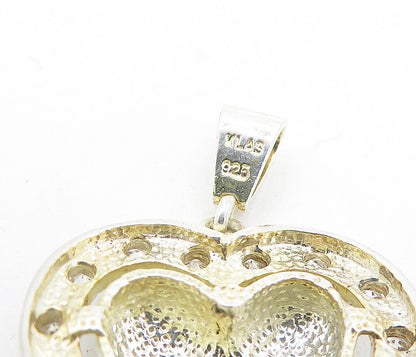 KLAS 925 Silver  Vintage Hematite & Cubic Zirconia Love Heart Pendant  PT4488