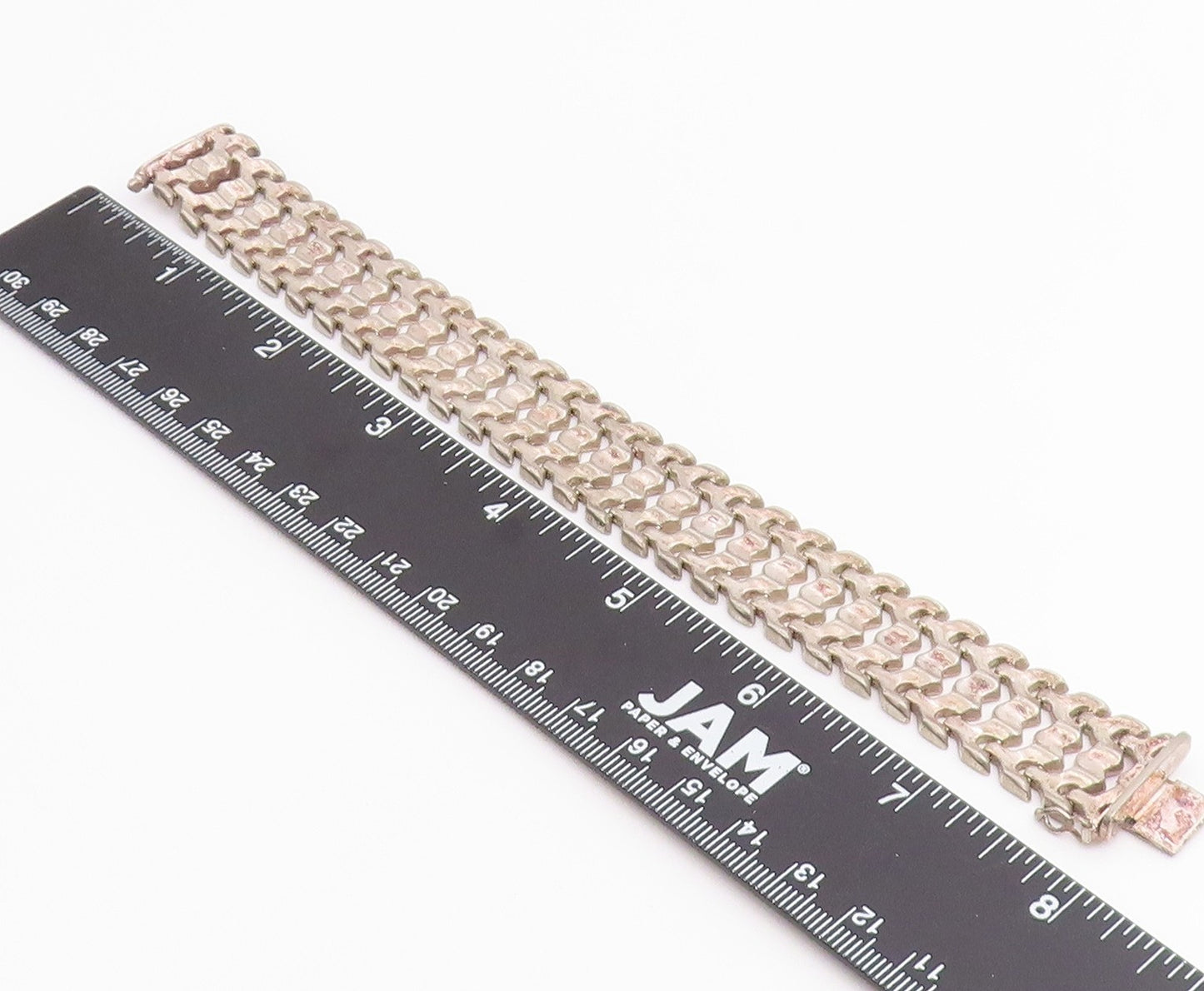 925 Sterling Silver Vintage Bracelet MILOR Geometric Multi Row Link  BT12215
