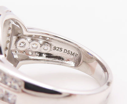 925 Sterling Silver Vintage Ring Round Cut Sapphire Halo CZ Inlay  Sz 7  RG30746