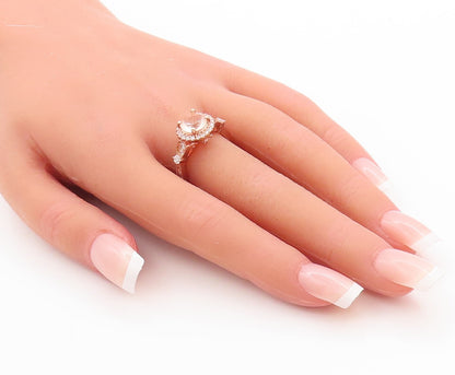 925 Sterling Silver Vintage Ring Rose Gold Plated Morganite & CZ  Sz 7  RG29831