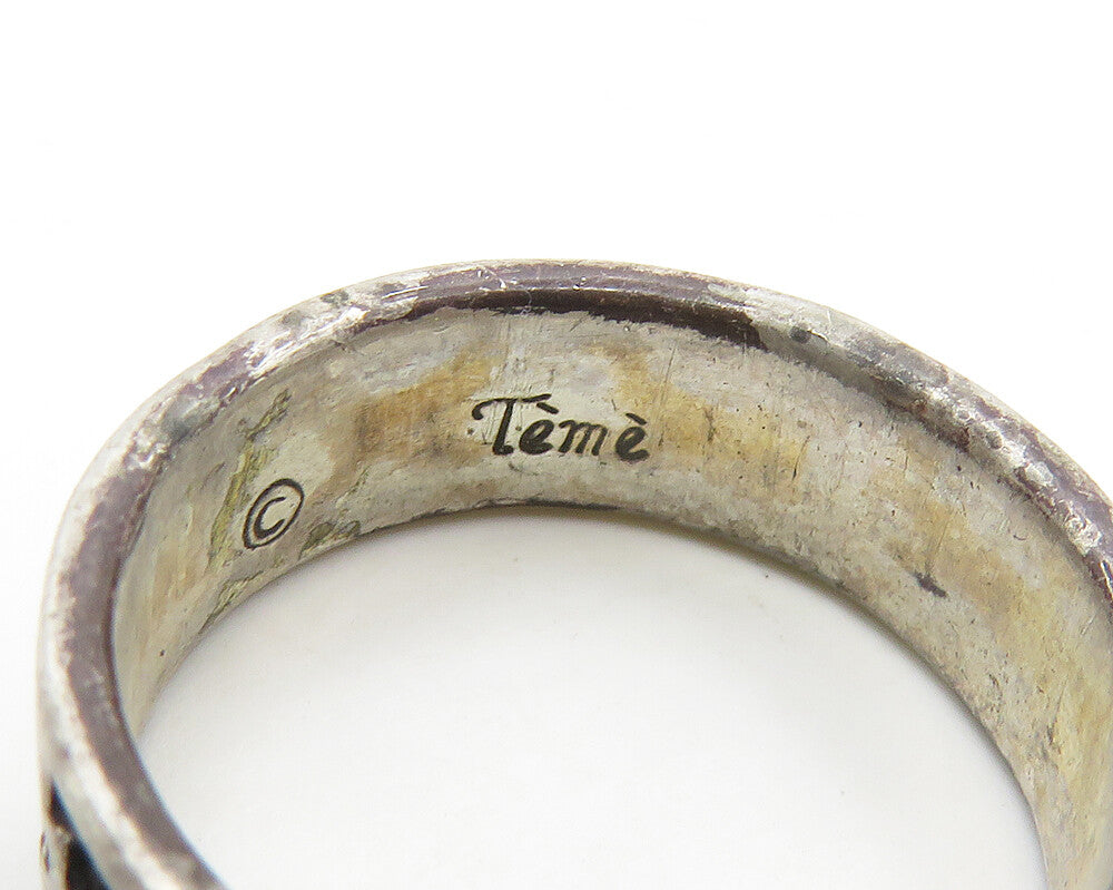 TEME NAVAJO 925 Silver  Vintage Oxidized Pattern Round Band Ring Sz 6  RG18240