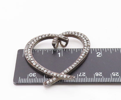 925 Sterling Silver  Vintage Cubic Zirconia Open Love Heart Pendant  PT14881