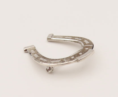 925 Silver  Vintage Polished Accent Good Luck Horseshoe Brooch Pin  BP10201
