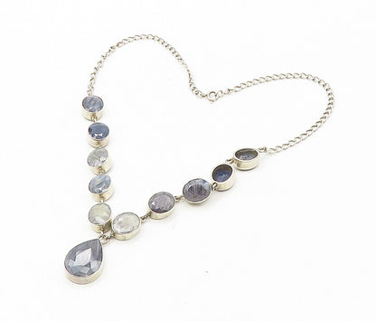 925 Sterling Silver  Vintage Faceted Kyanite Shiny Chain Necklace  NE2913
