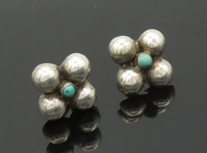 MEXICO 925 Sterling Silver Vintage Turquoise Floral Non Pierce Earrings EG9979