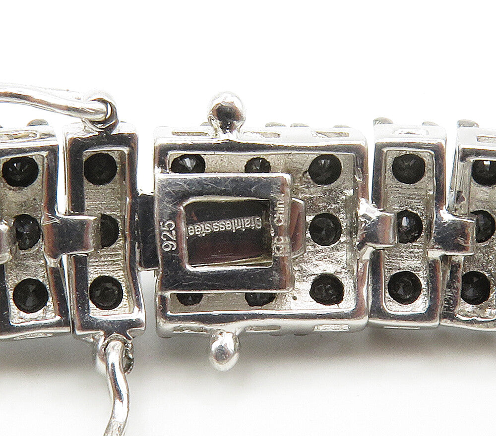 925 Sterling Silver  Shiny Black Hematite Hinge Chain Bracelet  BT5990