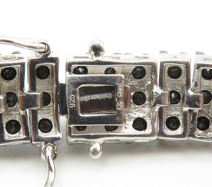 925 Sterling Silver  Shiny Black Hematite Hinge Chain Bracelet  BT5990