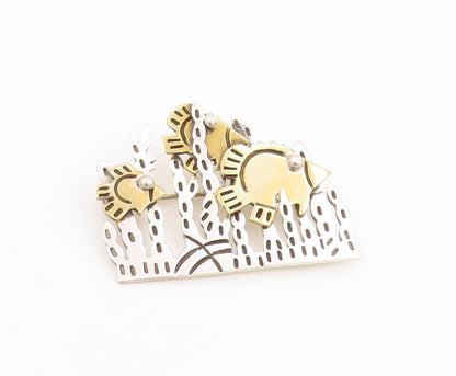 925 Sterling Silver Vintage Brooch Pin MEXICO Two Tone Underwater Fish  BP12228