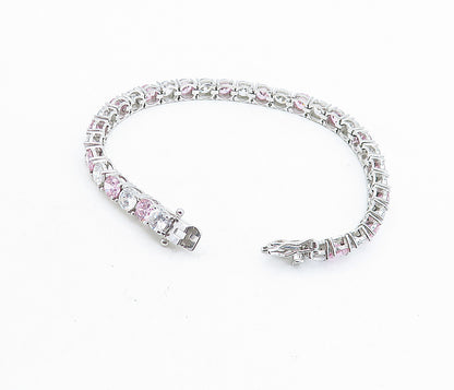 925 Sterling Silver   Pink & White Cubic Zirconia Tennis Bracelet  BT3233