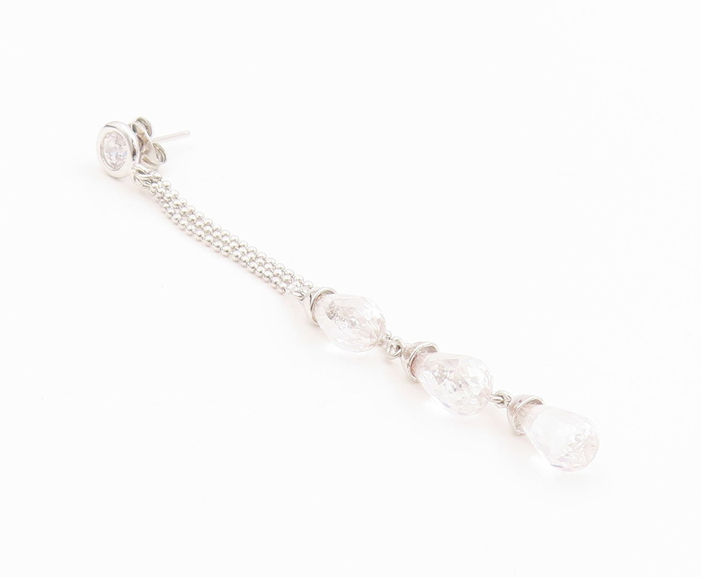 925 Sterling Silver Vintage Earrings Topaz & Quartz Triple Strand Tassel EG14225