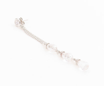 925 Sterling Silver Vintage Earrings Topaz & Quartz Triple Strand Tassel EG14225
