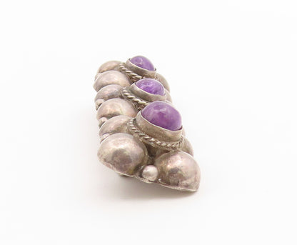 925 Sterling Silver Vintage Brooch Pin Cabochon Amethyst Floral Motif  BP12652