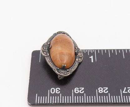 925 Sterling Silver Vintage Brooch Pin Cabochon Agate Victorian Flower  BP12300