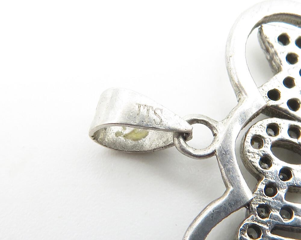 925 Sterling Silver  Vintage Topaz Mom Double Love Heart Drop Pendant  PT8314