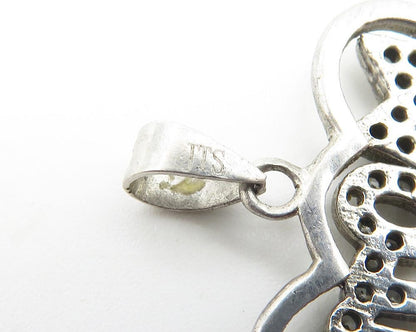 925 Sterling Silver  Vintage Topaz Mom Double Love Heart Drop Pendant  PT8314