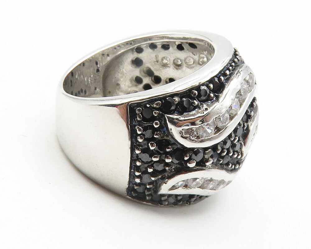 925 Sterling Silver  Cubic Zirconia & Black Hematite Band Ring Sz 6  RG11824