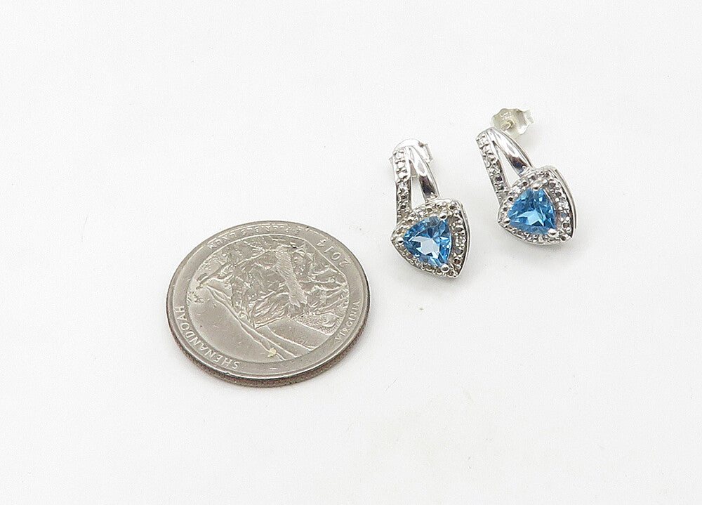 925 Sterling Silver Vintage Genuine Diamond & Blue Topaz Drop Earrings EG10652