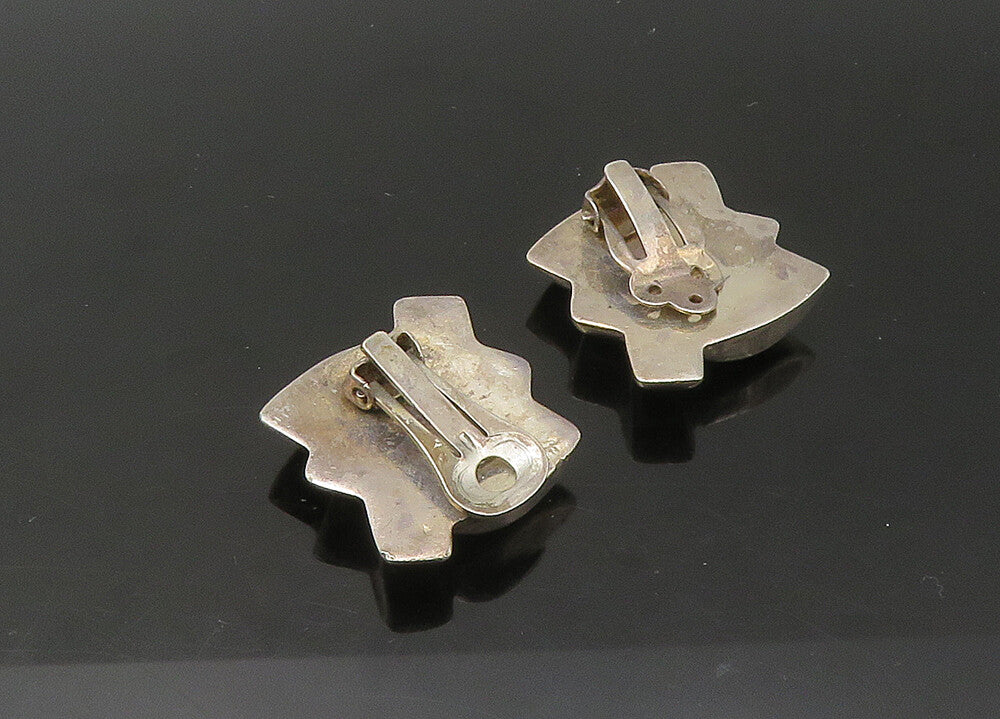 925 Sterling Silver  Vintage Shiny Modernist Non Pierce Drop Earrings  EG10973