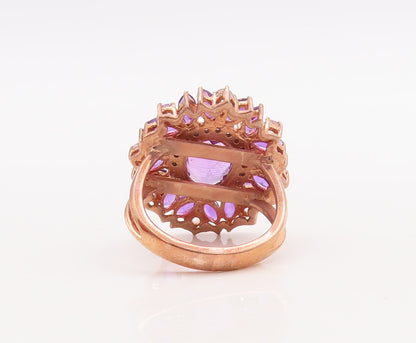 925 Sterling Silver Vintage Ring Rose Gold Plated Amethyst Flower Sz 7 RG29880