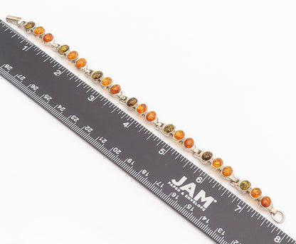 925 Sterling Silver Vintage Bracelet POLAND Link Oval Cabochon Amber  BT10177