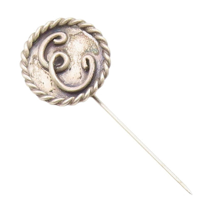 925 Sterling Silver Vintage Stick Pin PAUL MILLER Letter E Twisted Rope  TR4116
