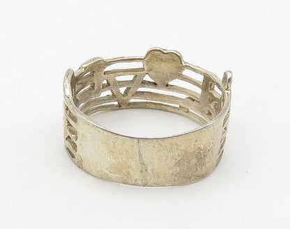 925 Sterling Silver  Vintage Love Heart Music Notes Band Ring Sz 6.5  RG16142