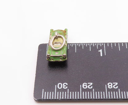 925 Silver  Vintage Green & Yellow Enamel Old Fashion Car Pendant  PT19872
