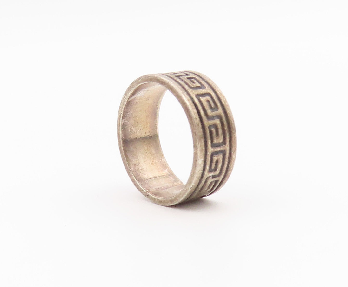 925 Sterling Silver Vintage Ring MEXICO Geometric Pattern Band  Sz 8  RG36413