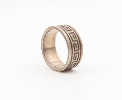 925 Sterling Silver Vintage Ring MEXICO Geometric Pattern Band  Sz 8  RG36413