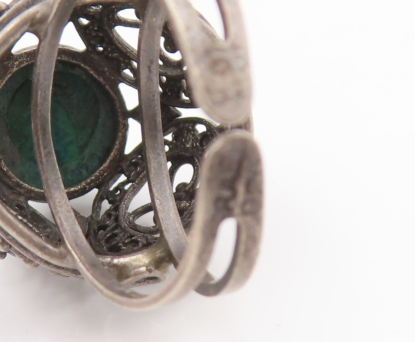 925 Sterling Silver Vintage Ring ISRAEL Turquoise Openwork Dome  Sz 8  RG34749