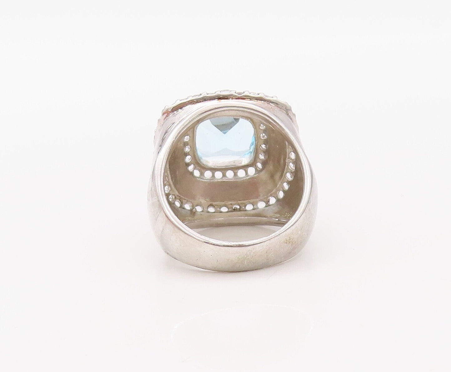 925 Sterling Silver Vintage Ring Large White Square Cut Blue Topaz  Sz 7 RG30787