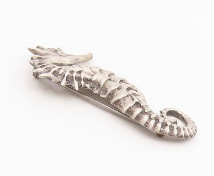 925 Sterling Silver Vintage Brooch Pin Classic Carved Figural Seahorse  BP12474