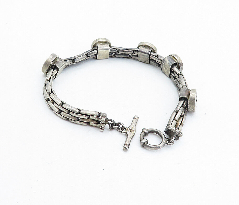 925 Sterling Silver  Vintage Antique Oxidized Flowers Chain Bracelet  BT2490