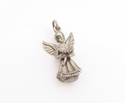 925 Sterling Silver Vintage Pendant Guardian Angel of September Charm  PT25020