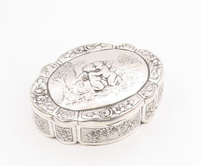Solid Silver Vintage Trinket Box GERMANY Victorian Cherub (OPENS)  TR4059