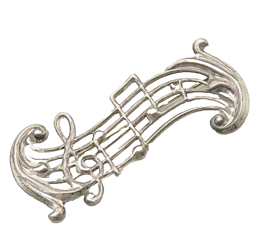 925 Sterling Silver  Vintage Antique Shiny Music Notes Brooch Pin  BP7082