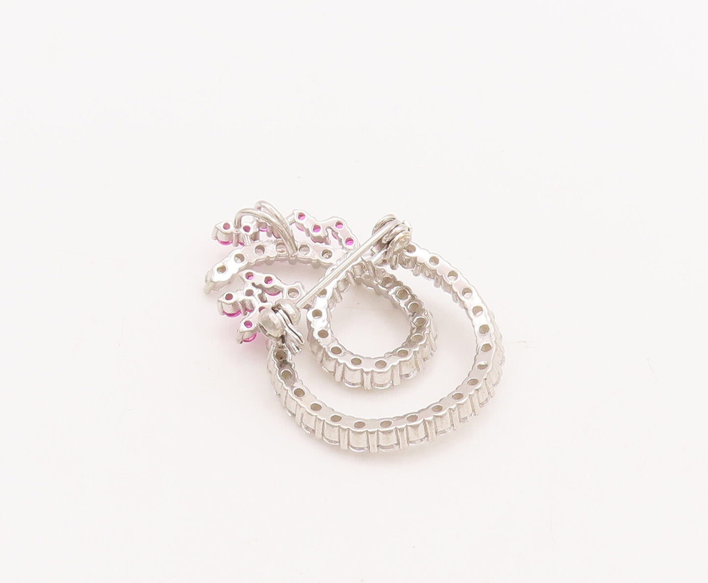 925 Sterling Silver Vintage Brooch Pin Designer Two Tone CZ Band Loop  BP11050